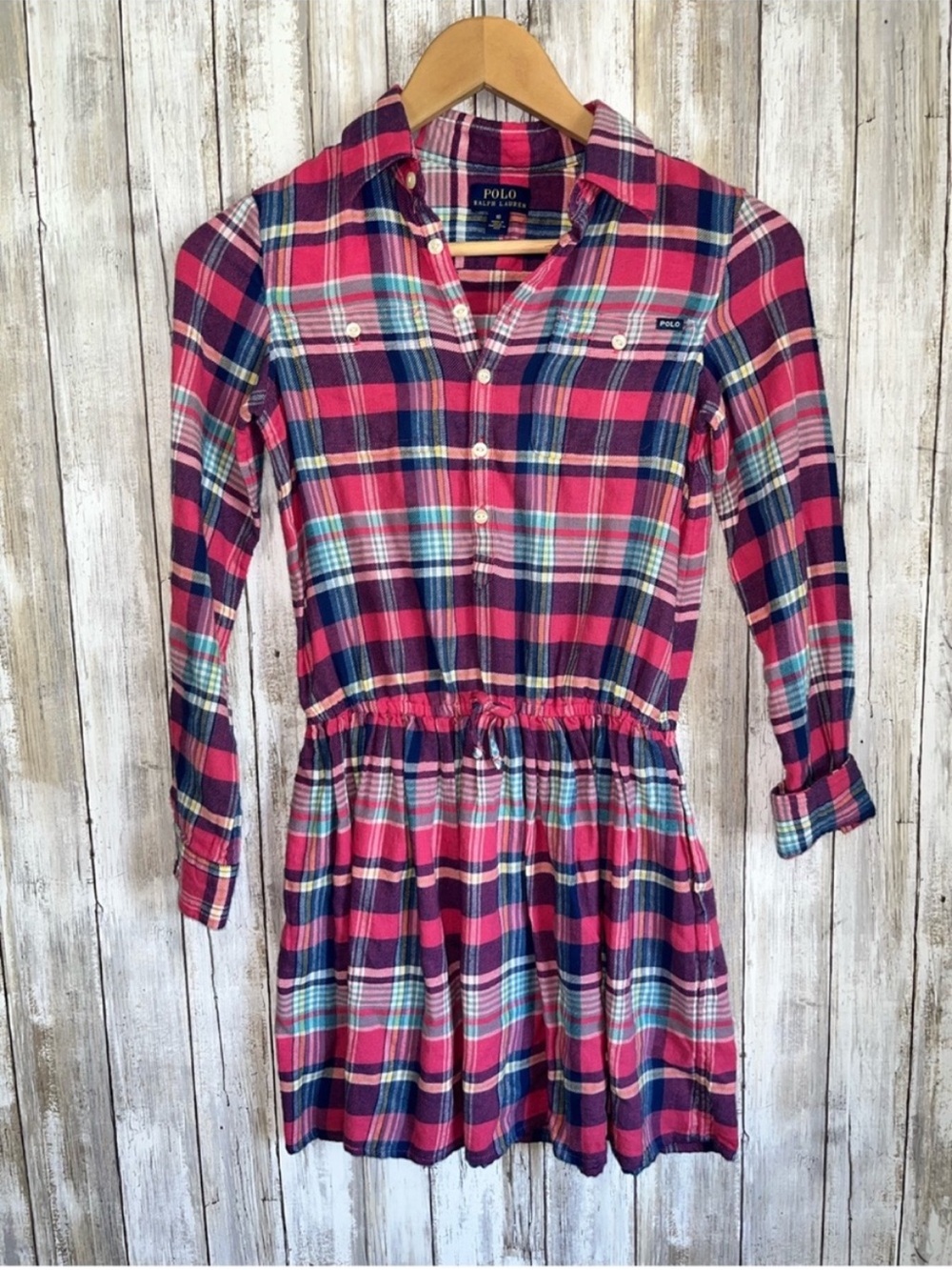Polo Ralph Lauren Girls Plaid Shirt Dress Size 10 Pink Flannel